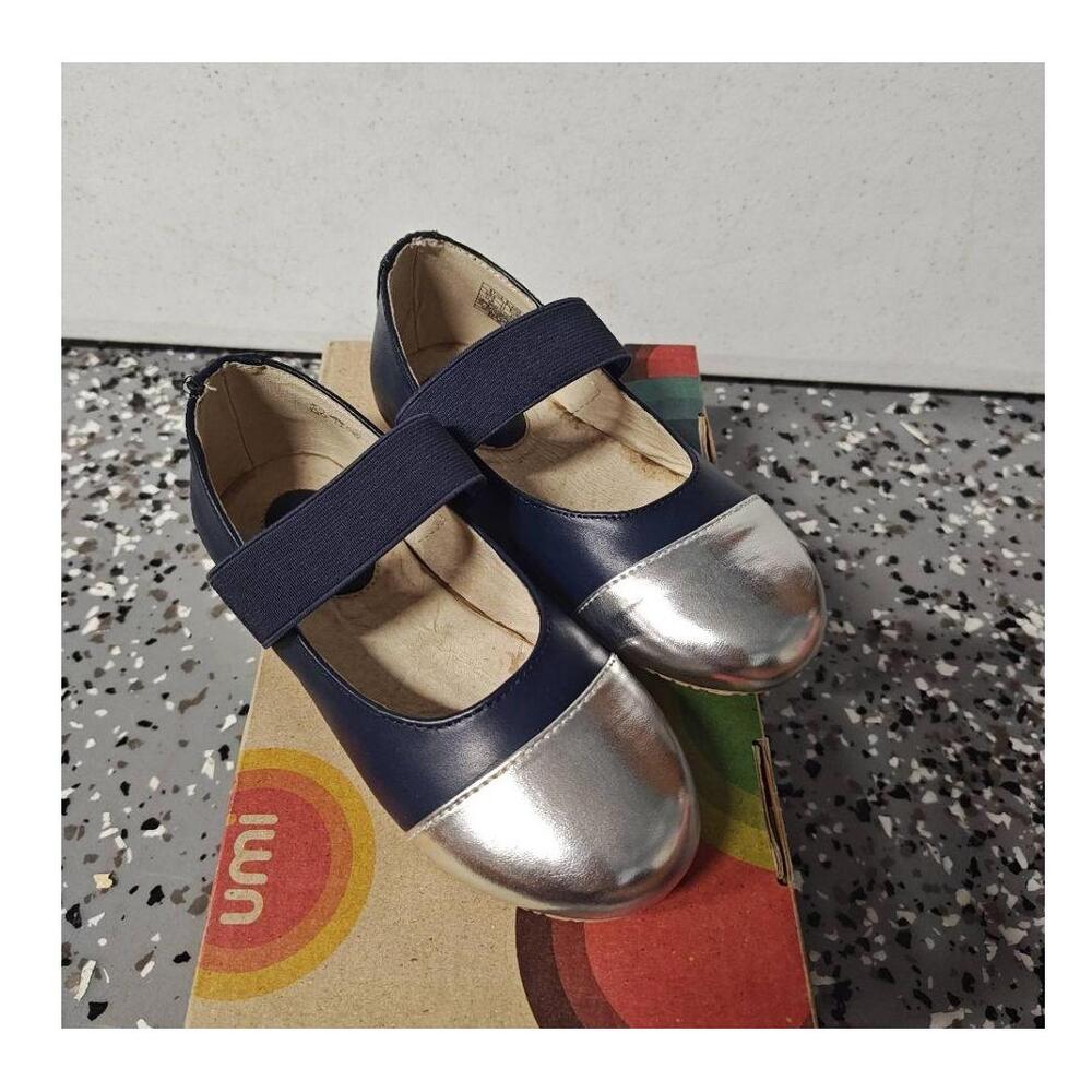 UMI Elaina Flats‎ Mary Jane Blue Silver Toe Elastic Strap Ballet EU 29 US 11.5